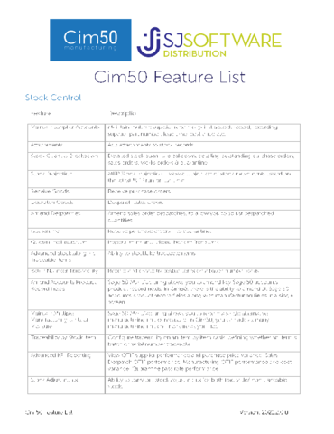 Cim50 Feature List