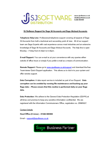 SJ Software Accounts Support Details